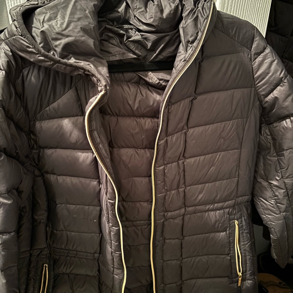 Michael Kors Black Puffer Jacket with Gold Details